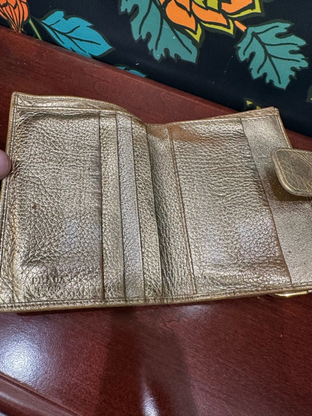 Prada Metallic Gold Leather Wallet Fold Over Long Wallet Milano Italy - Picture 11 of 14